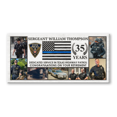 Custom State Police Retirement Gift Canvas, State Police Officer Photo Collage Canvas, State Police Trooper Photo Canvas, Custom Officer Service Recognition Sign