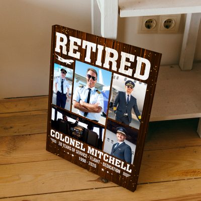 Personalized Retired Pilot Canvas, Custom Pilot Photo Collage, Pilot Retirement Gift, Retired Pilot Wall Art, Aviation Retirement Gift