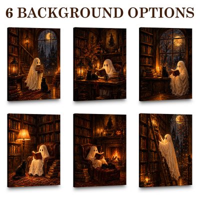 Ghost Reading Book Wall Art, Spooky Library Decor, Cozy Gothic Home Decor, Halloween Ghost Wall Art, Cozy Library Halloween Decor