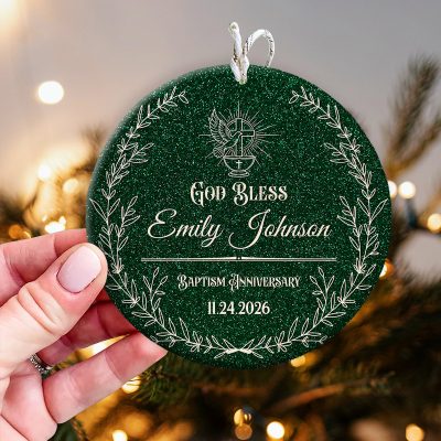 Personalized Baptism Anniversary Christmas Ornament, Custom Name Ornament, Baptism Anniversary Gift, Christian Christmas Gift