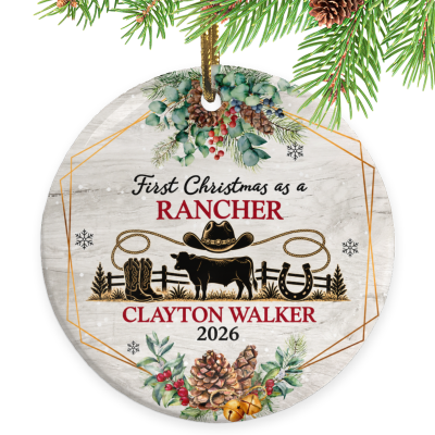 First Christmas as a Rancher Ornament, Rancher Gift, Custom Rancher Ornament, Personalized Rancher Christmas Keepsake, Farm Gift