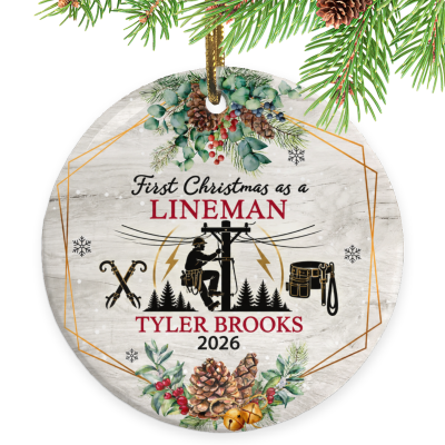 First Christmas as a Lineman Ornament, Lineman Gift, Custom Lineman Ornament, Personalized Lineman Christmas Keepsake, Electrical Worker Gift