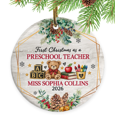 First Christmas as a Preschool Teacher Ornament, Preschool Teacher Gift, Custom Preschool Teacher Ornament, Personalized Preschool Christmas Keepsake, Teacher Gift