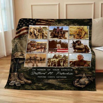 Personalized Marine Corps Veteran Blanket, Custom USMC Veteran Photo Gift, Military Service Blanket, In Honor of Your Service Gift Ideas, Veteran Day Gift