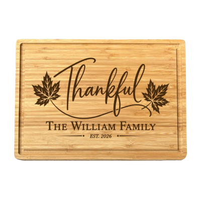 Personalized Family Thankful Cutting Board, Custom Family Name Sign, Thanksgiving Kitchen Decor, Fall Home Decor, Family Thanksgiving Gift