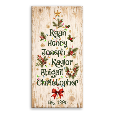 Custom Family Name Christmas Tree Canvas, Personalized Christmas Canvas, Rustic Holiday Wall Decor, Family Christmas Gift, Custom Christmas Family Name Sign
