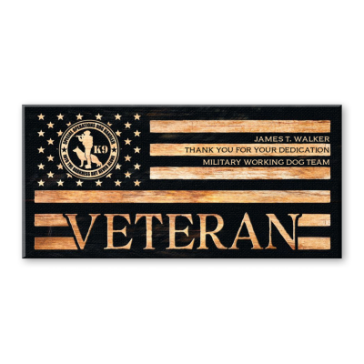 Personalized K9 Veteran Gift Canvas, Military Working Dog Handler Appreciation Gift, Custom American Flag Wall Art, Military Retirement and Appreciation Decor