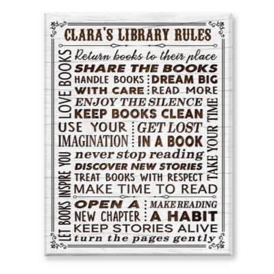 Personalized Library Rules Wall Art, Custom Reading Rules Sign Canvas, Vintage Reading Room Decor, Book Nook Wall Decor, Reader Gift