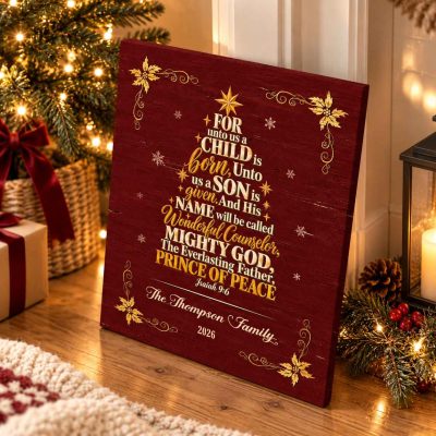 Isaiah 9:6 Wall Art, Personalized Christian Christmas Canvas, Jesus Is Born Christmas Canvas,, Isaiah 9:6 Bible Verse Wall Art, Custom Family Name Christmas Gift,
