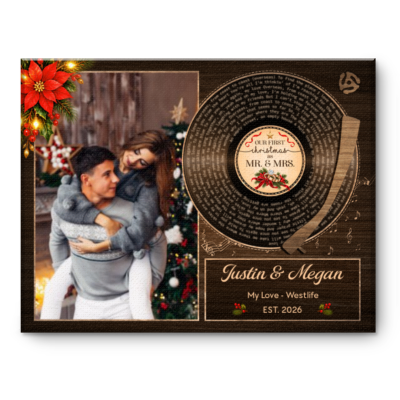 Personalized Mr And Mrs Christmas Song Lyrics Art, Custom Couple Photo Gift, Couple Song Lyrics Gift, First Christmas Together, Anniversary Gift