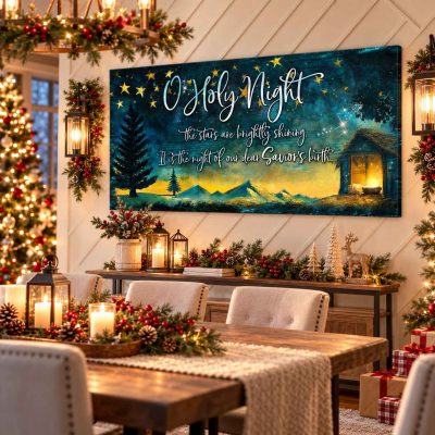 O Holy Night Canvas Wall Art, Christian Christmas Decor, Religious Christmas Wall Art, Nativity Winter Landscape, Holiday Wall Decor